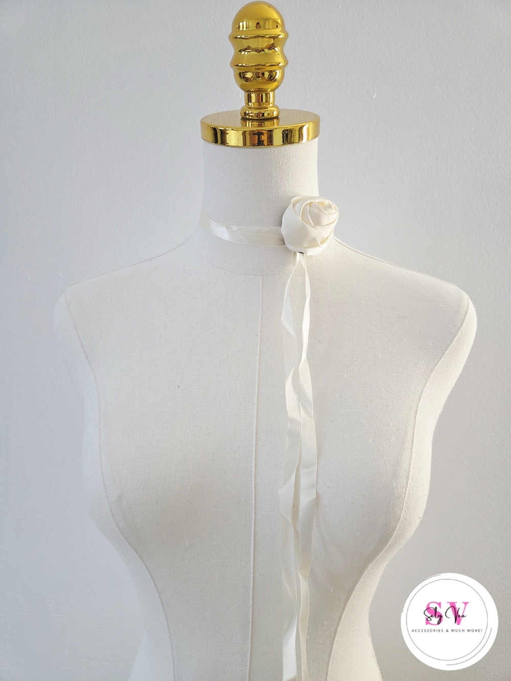 Cream rose choker with ribbon tie